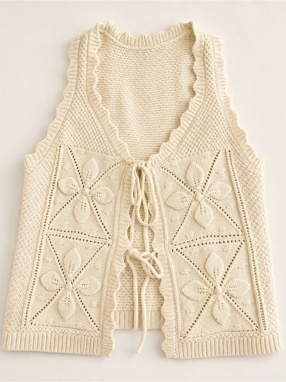 Willow & Wind Cream Floral Knit Tie-Front Vest Size M